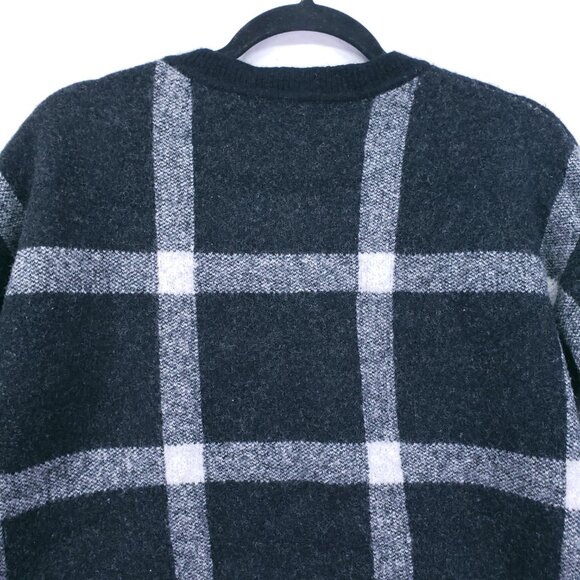 Banana Republic Sweater M Plaid Wool Blend Crewneck Black & White Preppy Y2K - Picture 14 of 16